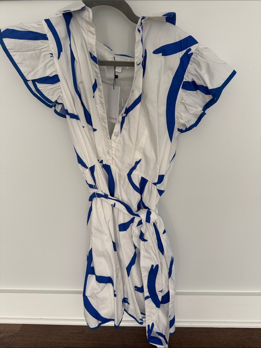 Sugarlips NWT Size Large blue and white dress